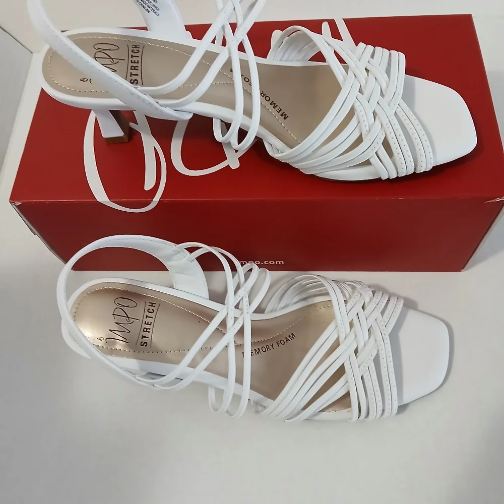 Impo Emmy White Stretch 2.5 Heel Sandal Size 8.5 Memory Foam Elastic - Picture 13 of 13